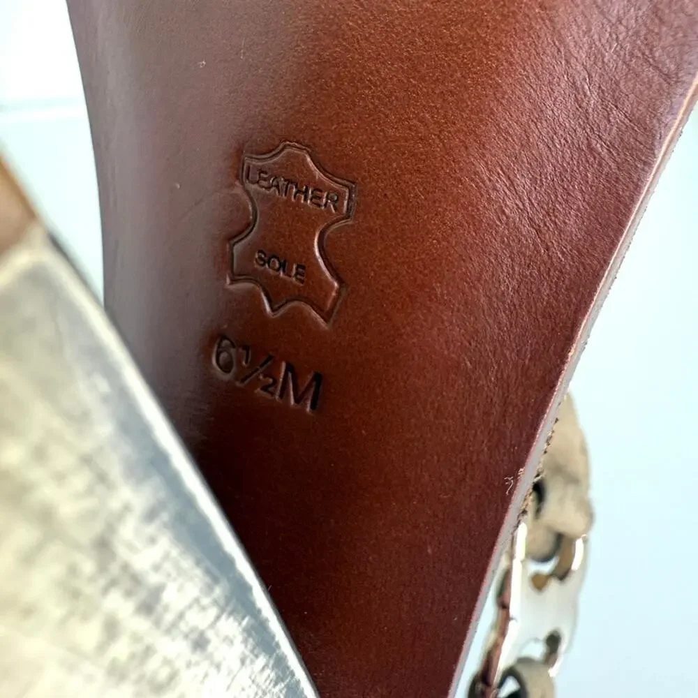 Tory Burch Gemini‎ Link Sandals Taupe Suede Block Heel Peep Toe Designer 7.5